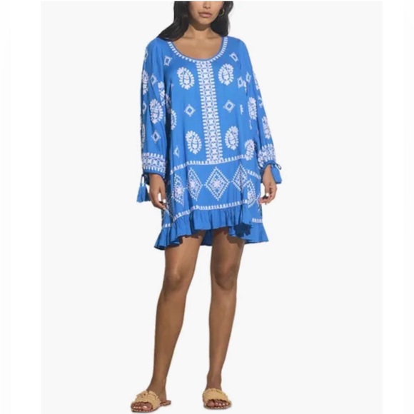 Elan Blue Dress with White Embroidery - Picture 2 of 8